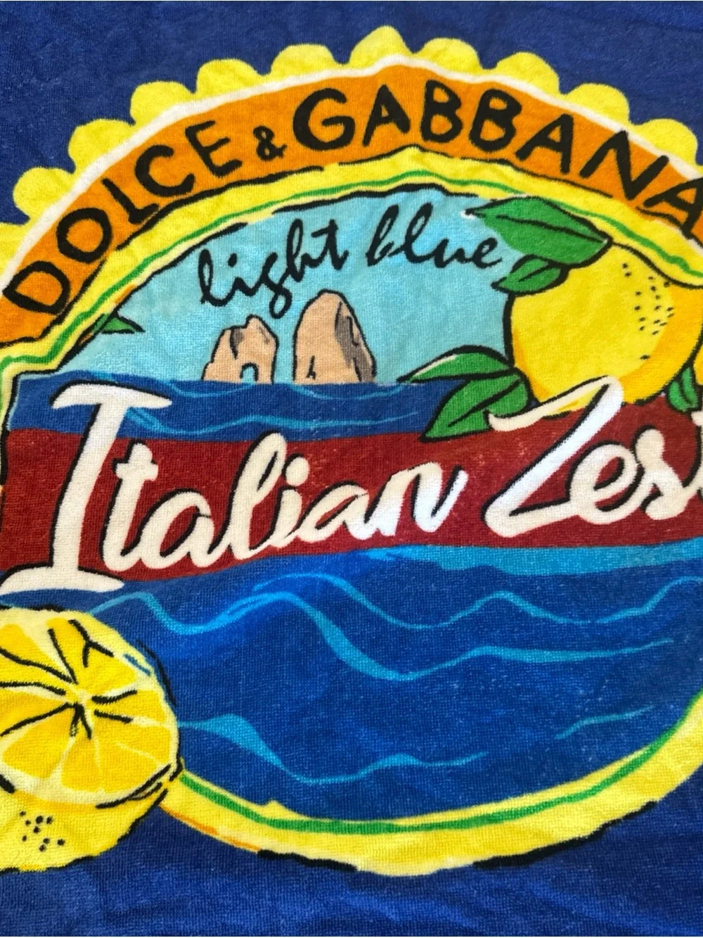 Dolce & Gabbana Blue Italian Zest Round Beach Towel Table Cloth 47”